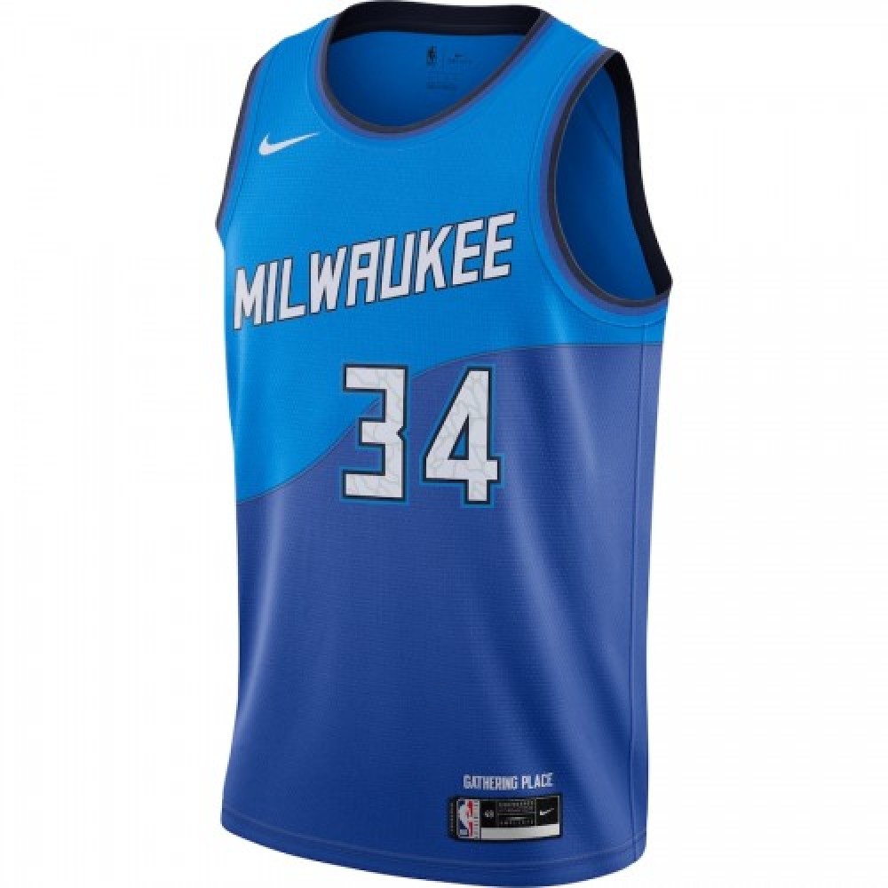 Men's Milwaukee Bucks Giannis Antetokounmpo #34 Blue 2020/21 Swingman Jersey–City Edition-Pro Kit Vault | Brand New 26/27 Sports Jerseys